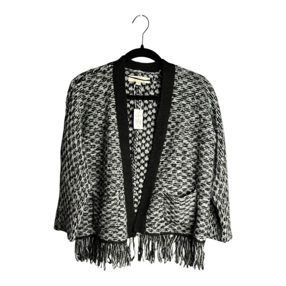 LOFT Gray and Black Open Cardigan Sweater Fringe Detail XS